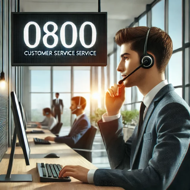 DALL·E 2025-02-26 12.21.42 - A modern business office with a customer service representative wearing a headset, assisting clients over the phone. The office has a professional atm